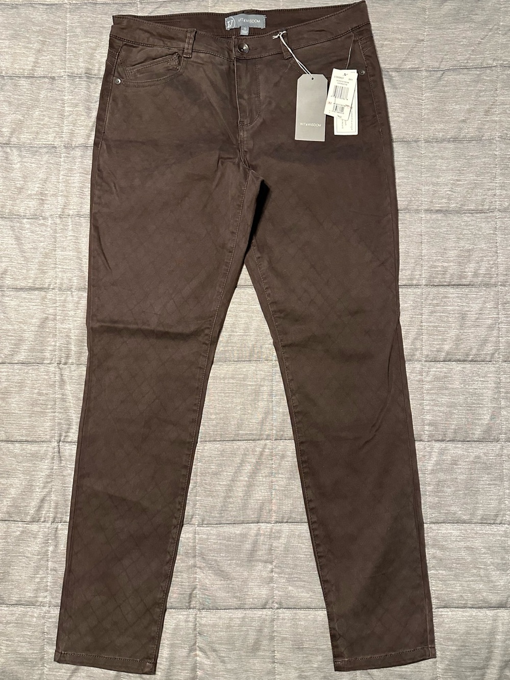 Wit & Wisdom Dark Brown Slim Chino Jegging with Tile Print NEW 10